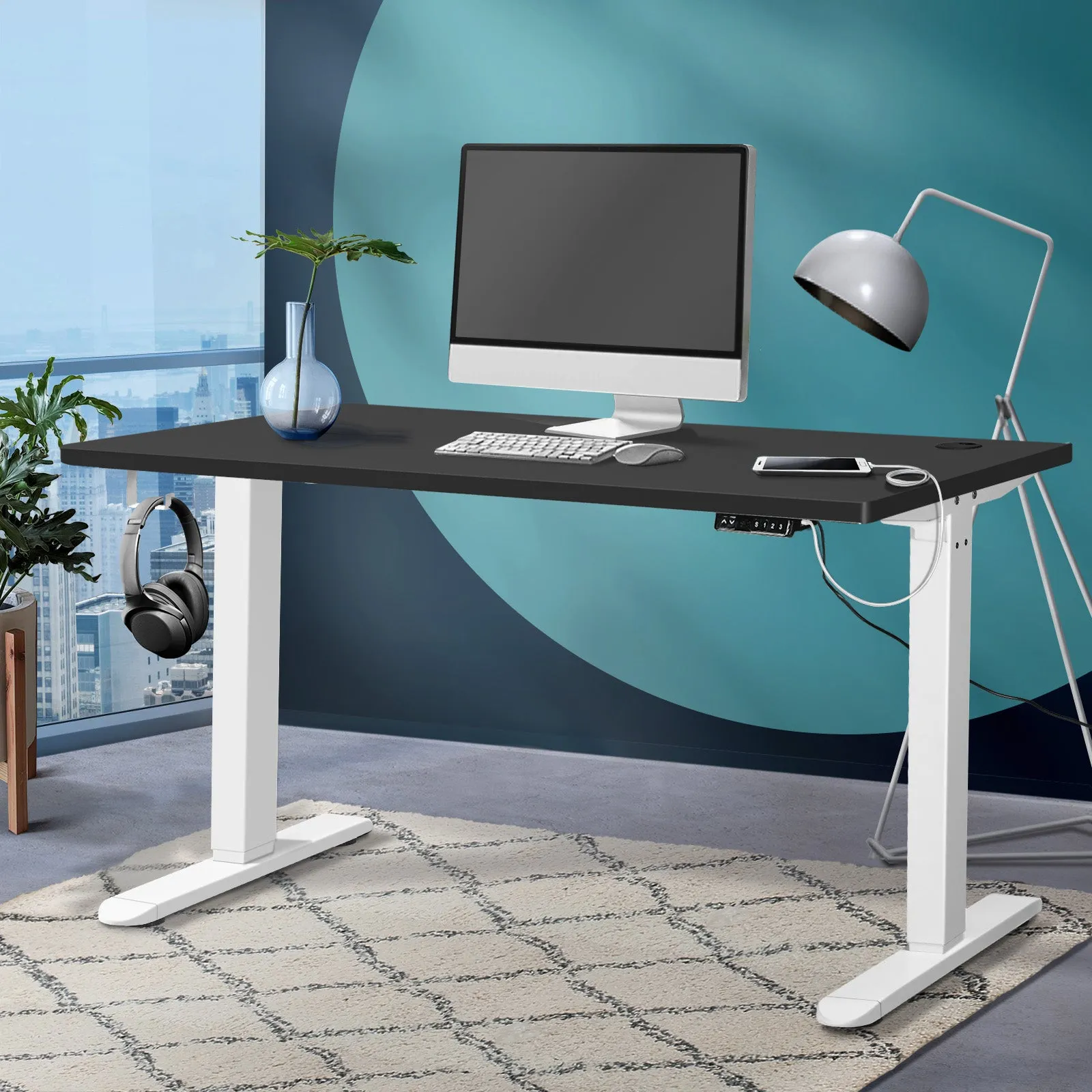 Oikiture Standing Desk Motorised Electric Sit Stand Table Height Adjustable 120cm