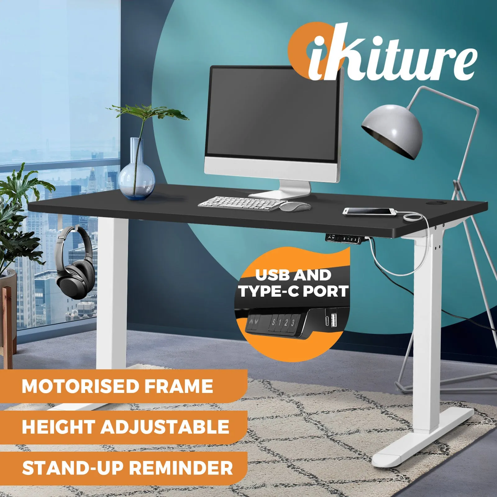 Oikiture Standing Desk Motorised Electric Sit Stand Table Height Adjustable 120cm