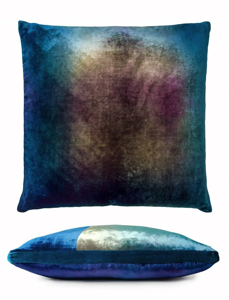 Peacock Color Block Velvet Throw Pillow