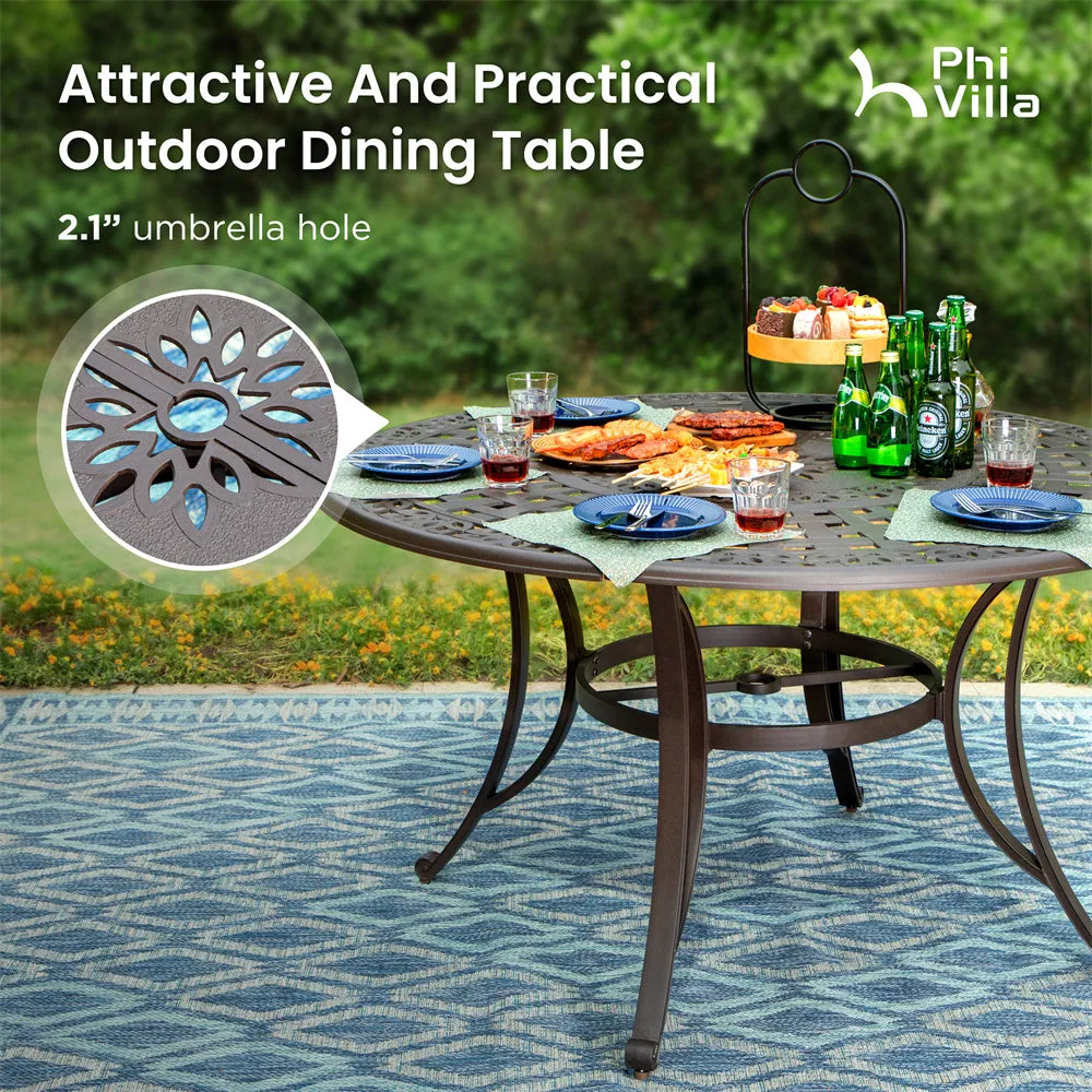 Phi Villa 7 Piece Cast Aluminum Outdoor Dining Set with Swivel Chair & Dining Table