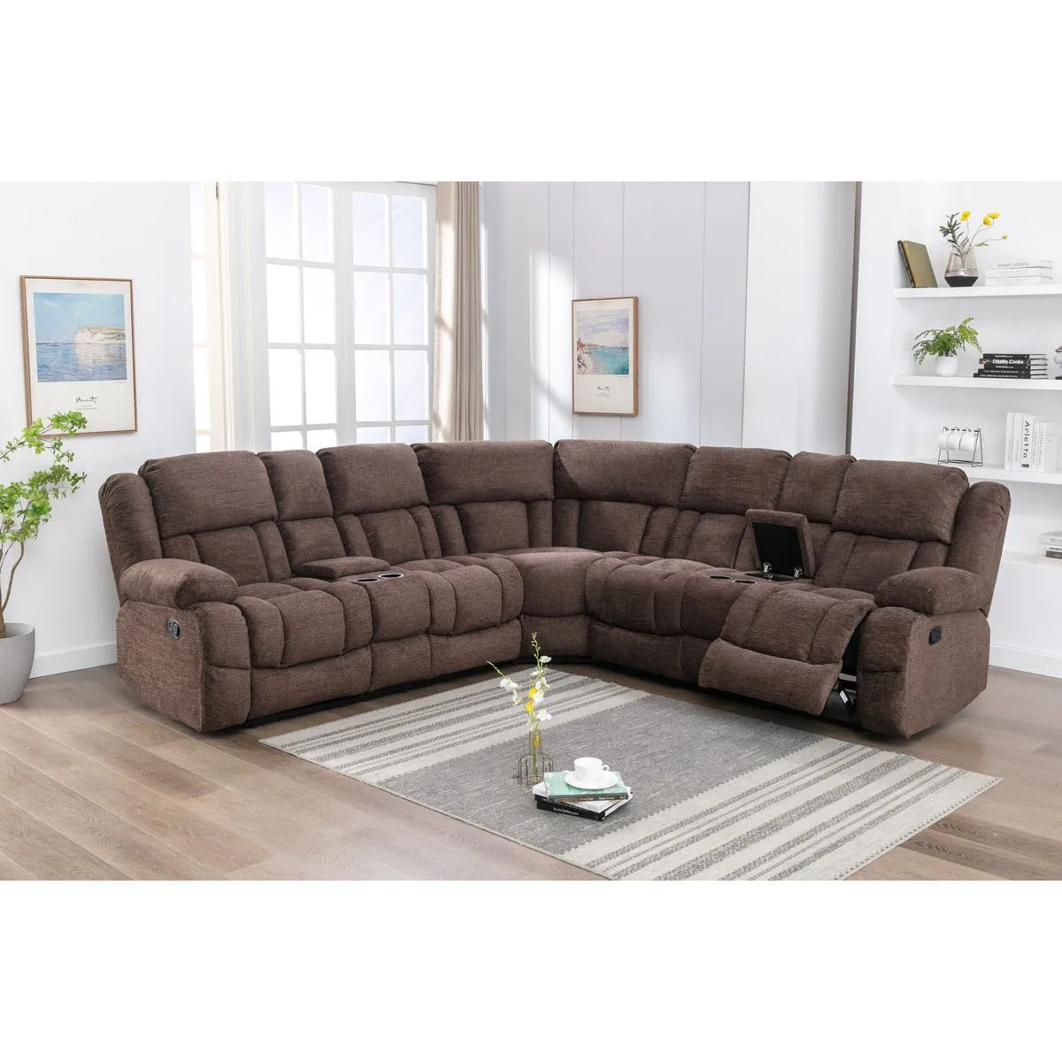 Presley Brown Modular Reclining Sectional with Consoles