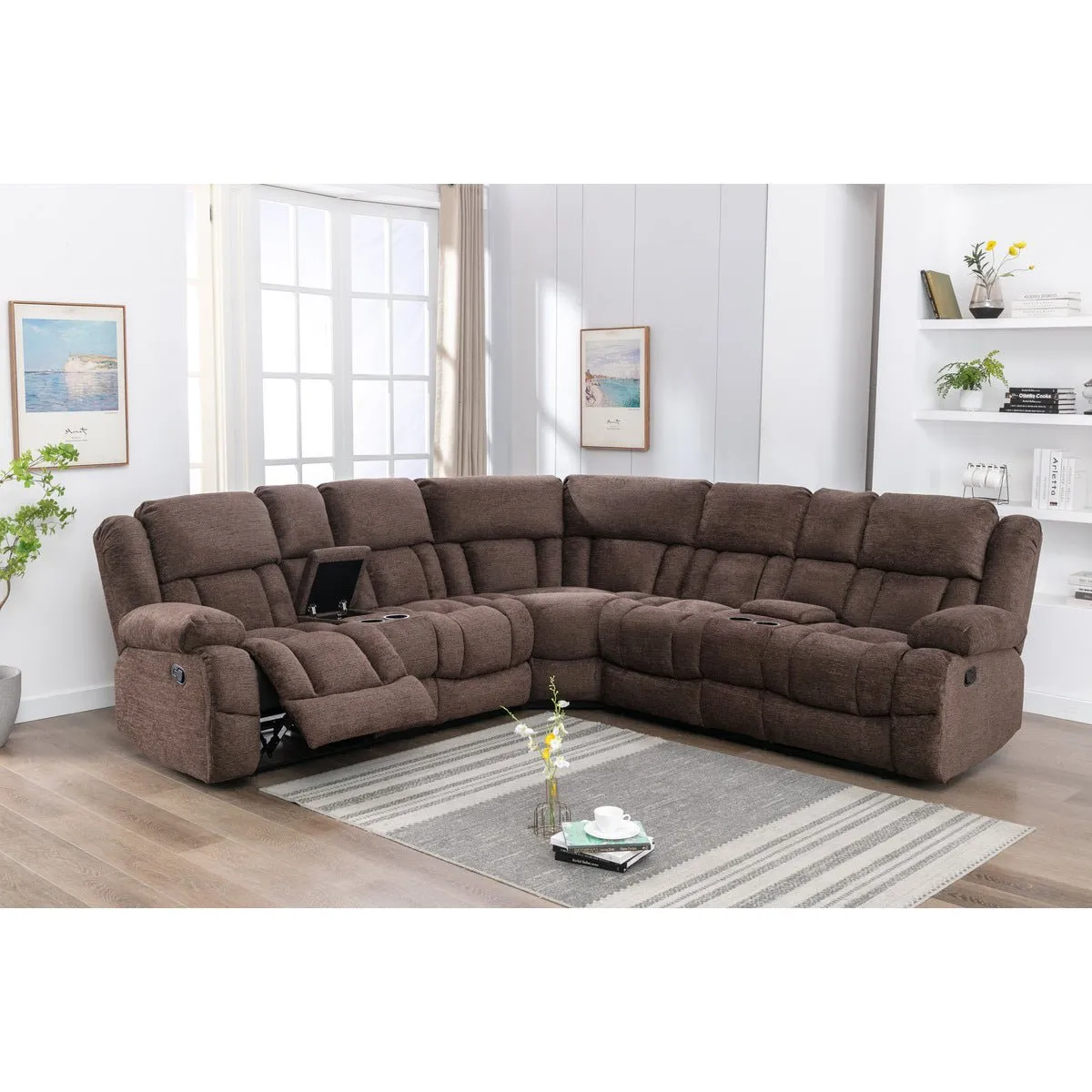 Presley Brown Modular Reclining Sectional with Consoles