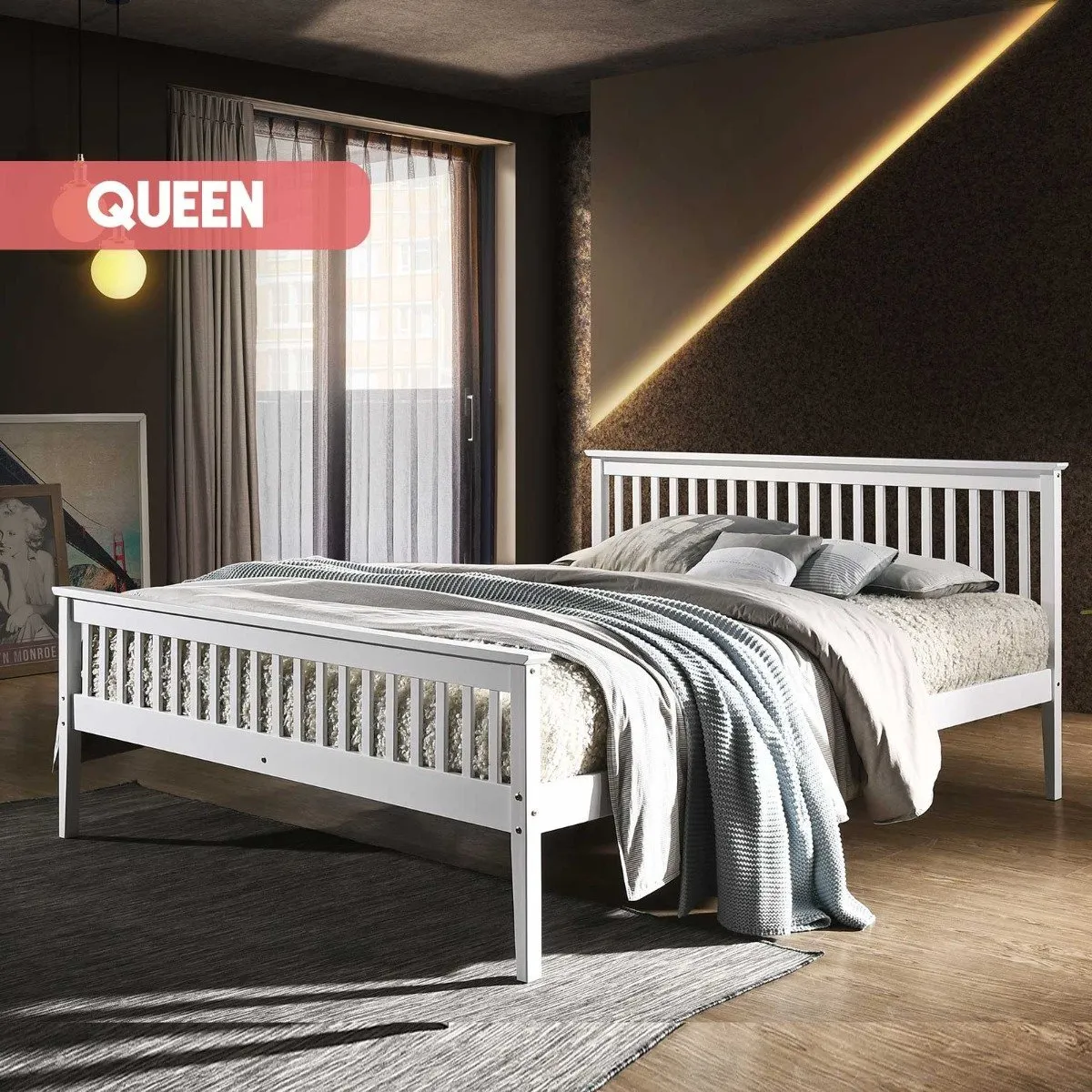 Queen Size | Wooden Bed Frame (White)