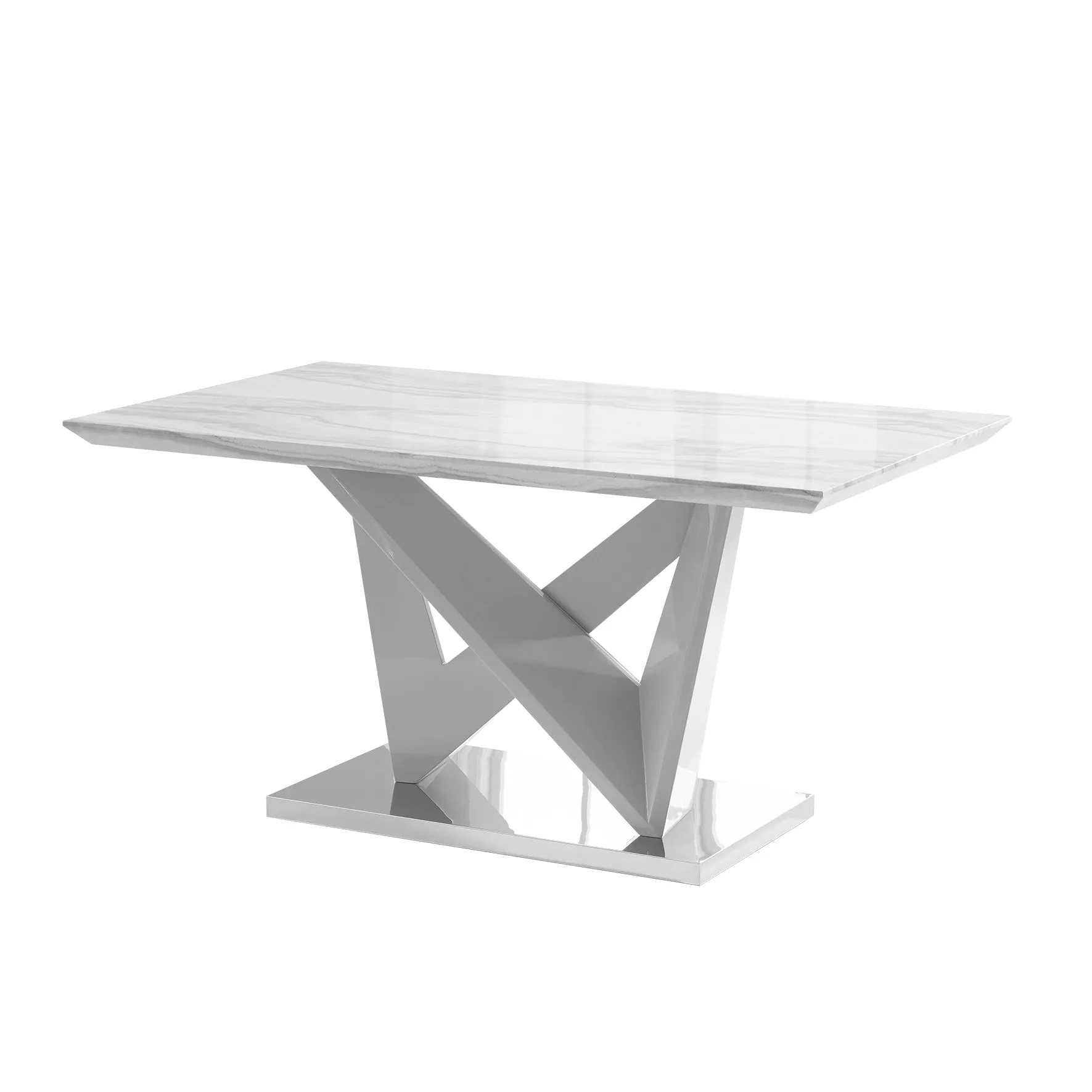 Rectangular Dining Table with Grey High Gloss and Chrome Base