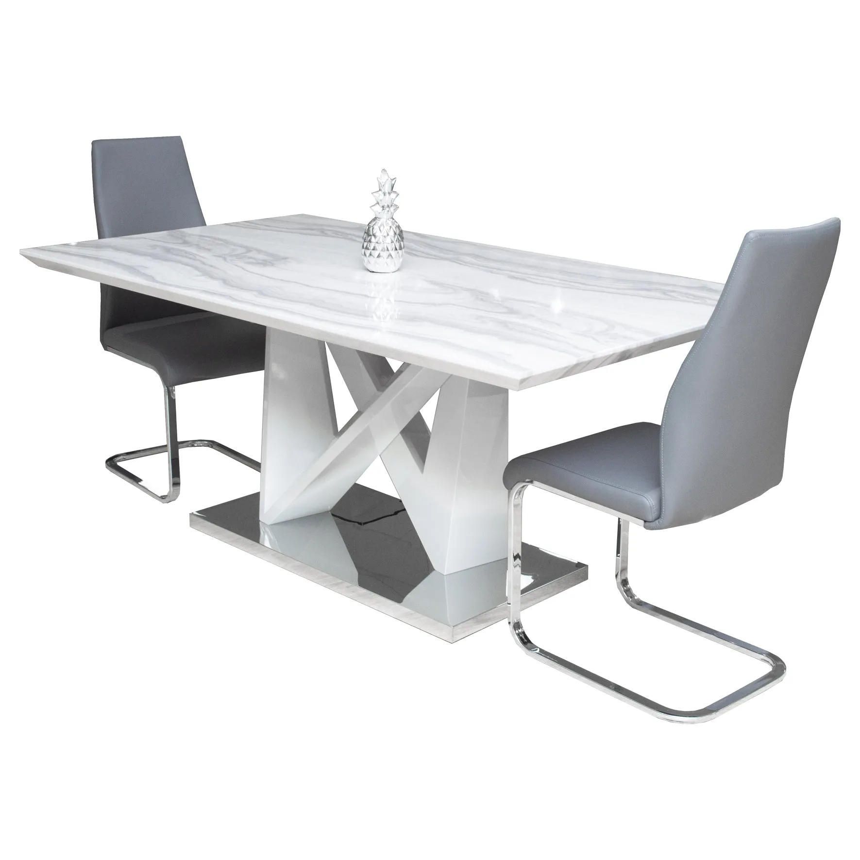 Rectangular Dining Table with Grey High Gloss and Chrome Base