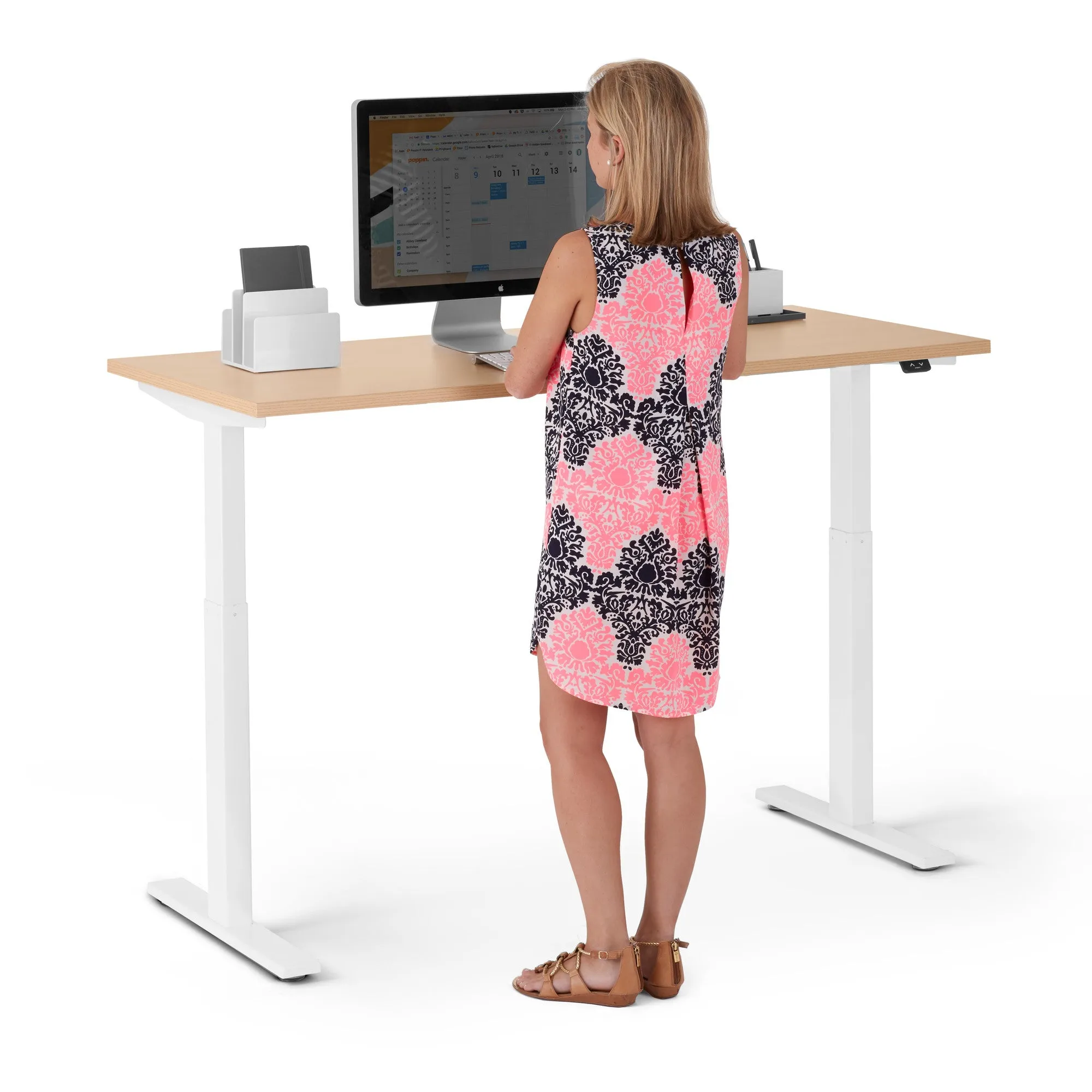 Series L 2S Adjustable Height Single Desk, White Legs