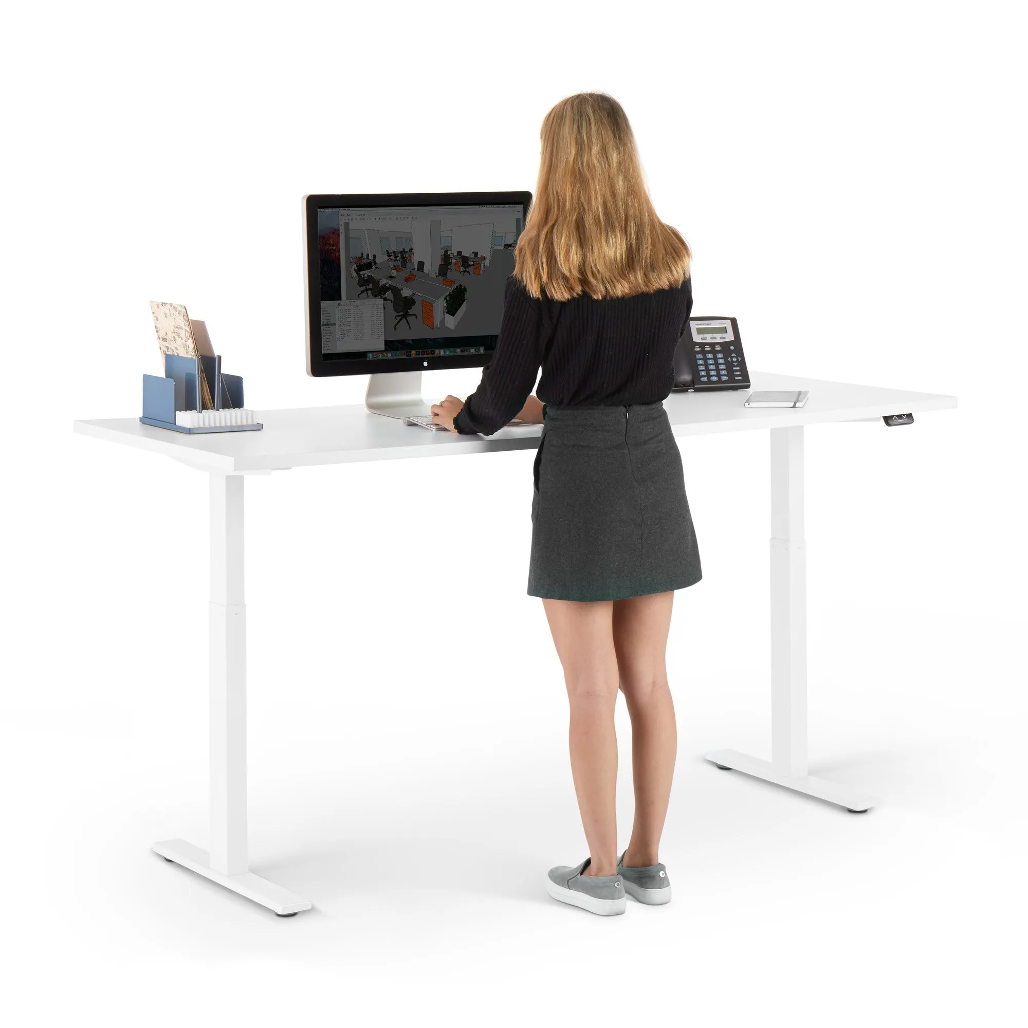 Series L 2S Adjustable Height Single Desk, White Legs