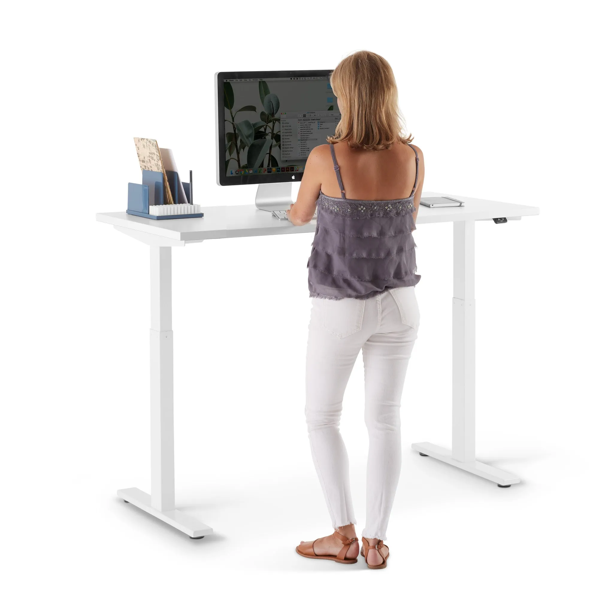 Series L 2S Adjustable Height Single Desk, White Legs