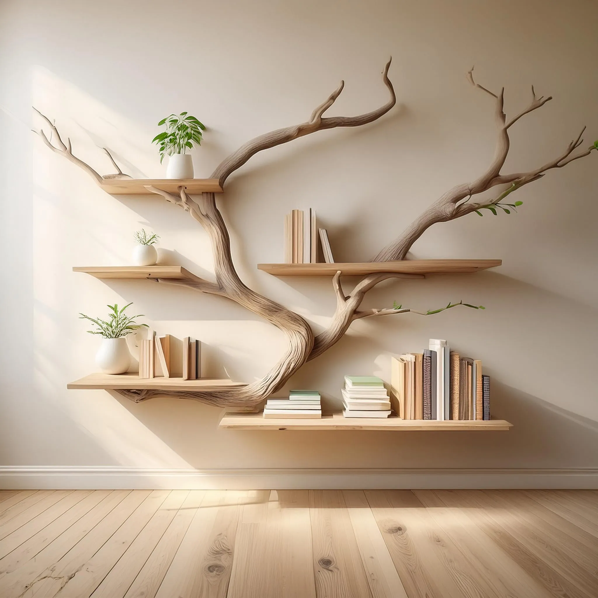 Solid Wood Tree Bookshelf with Live Edge