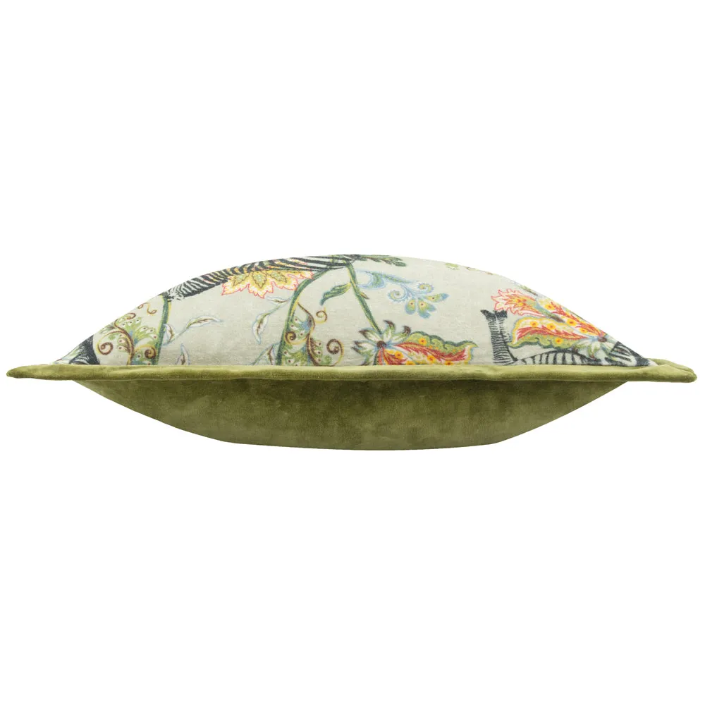 Sundara Printed Velvet Cushion Ecru/Green