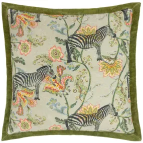 Sundara Printed Velvet Cushion Ecru/Green