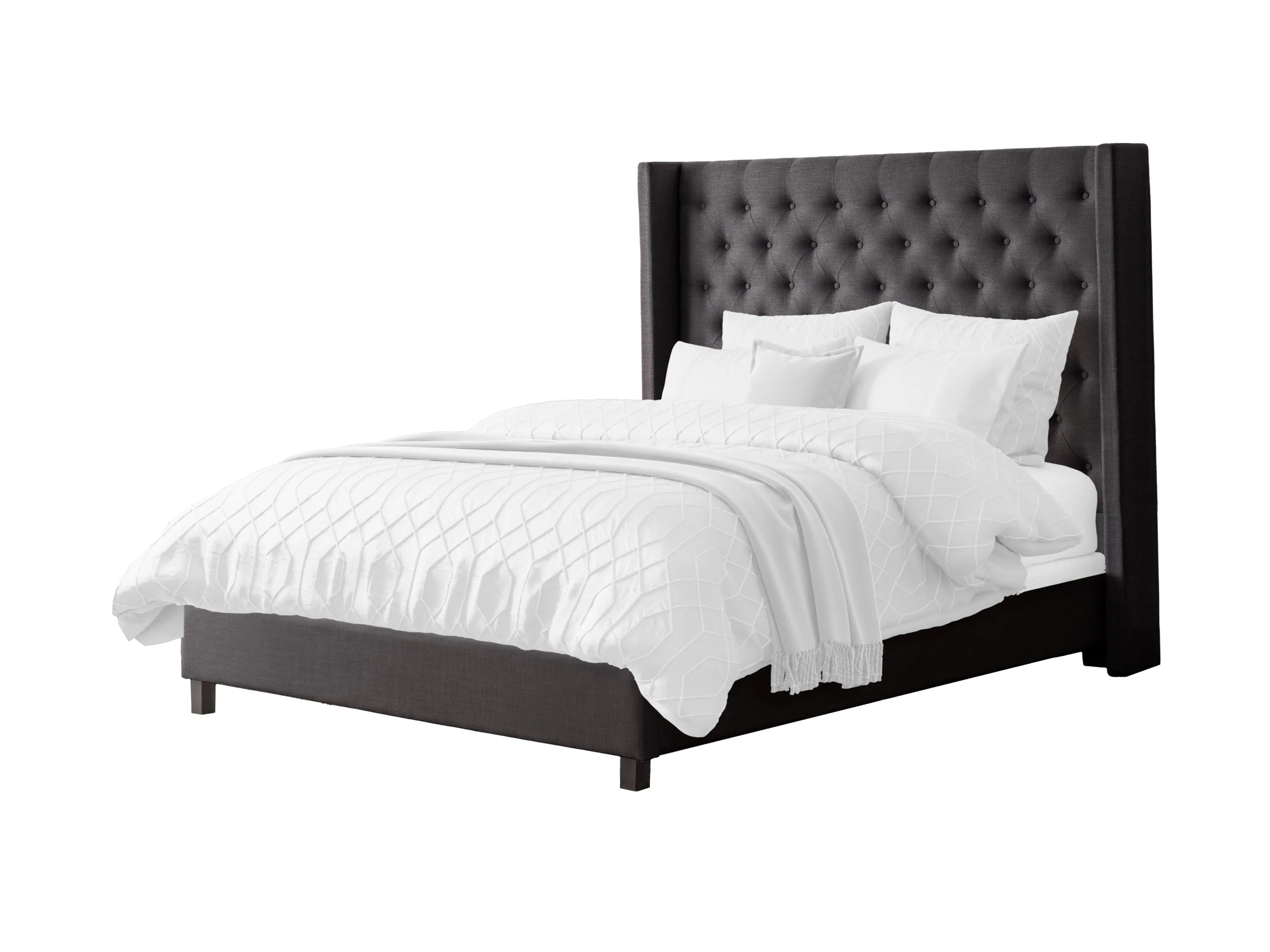 Tufted Dark Grey Queen Bed