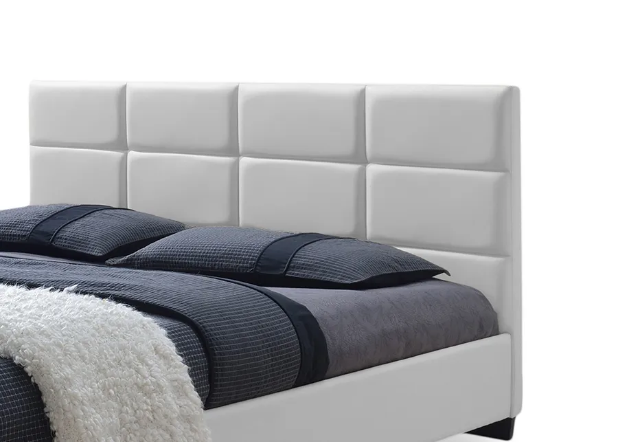 Vivaldi | White Faux Leather Padded Platform Base Queen Size Bed Frame