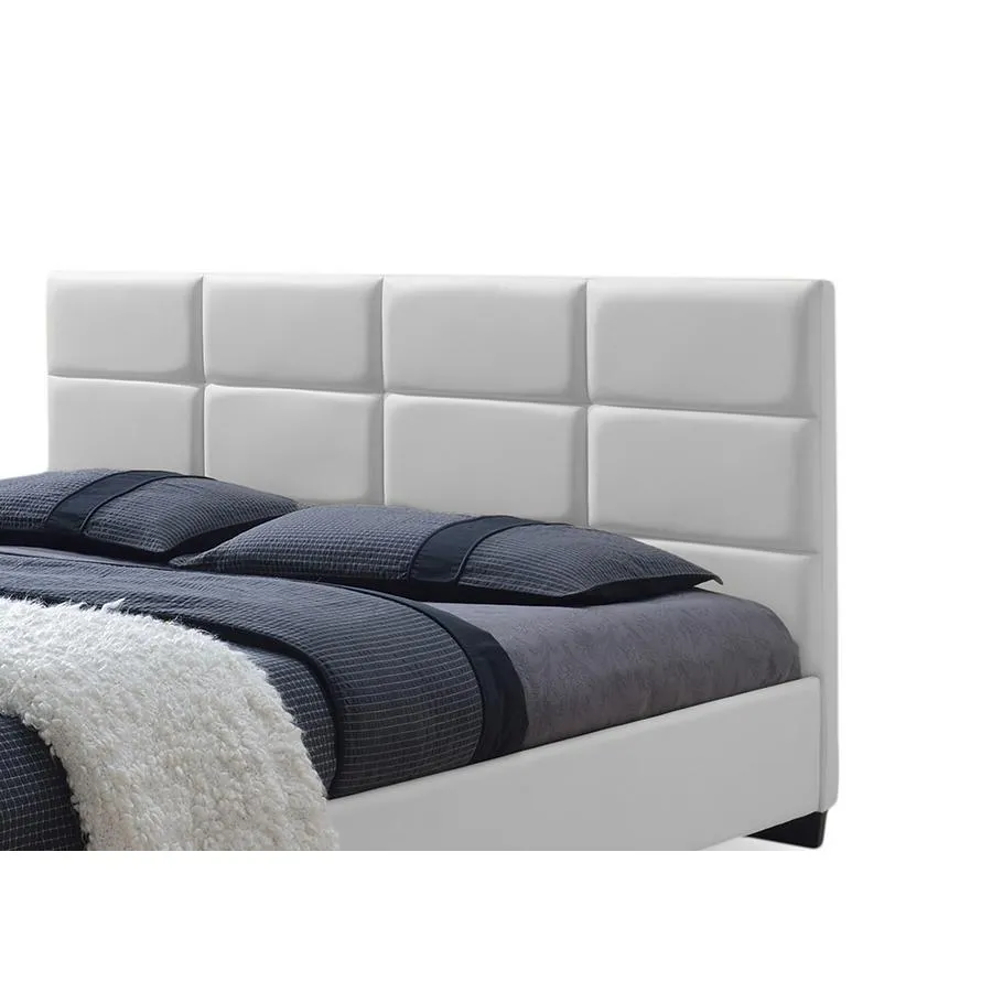 Vivaldi | White Faux Leather Padded Platform Base Queen Size Bed Frame