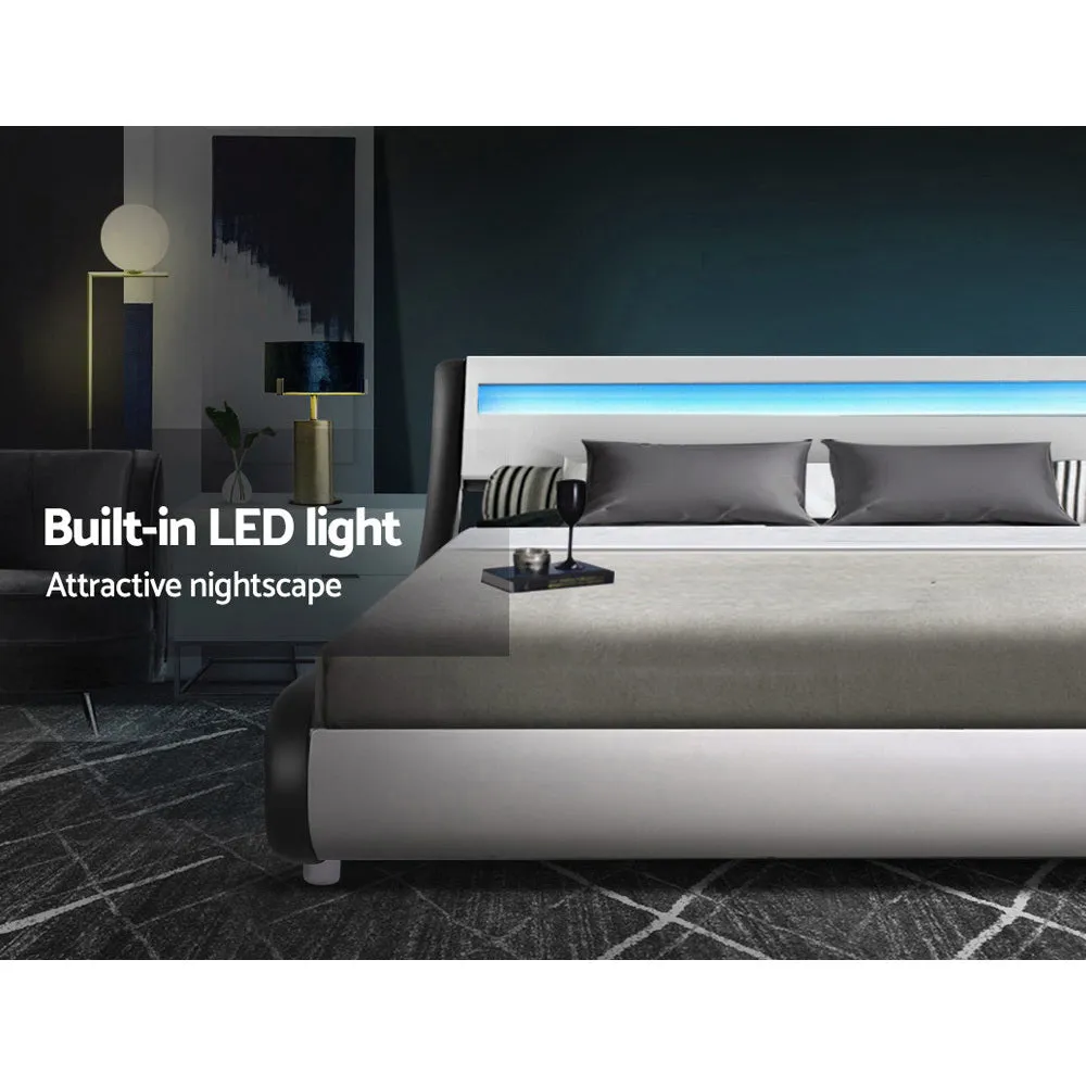 Werri LED Light Queen Bed Frame Base Black & White