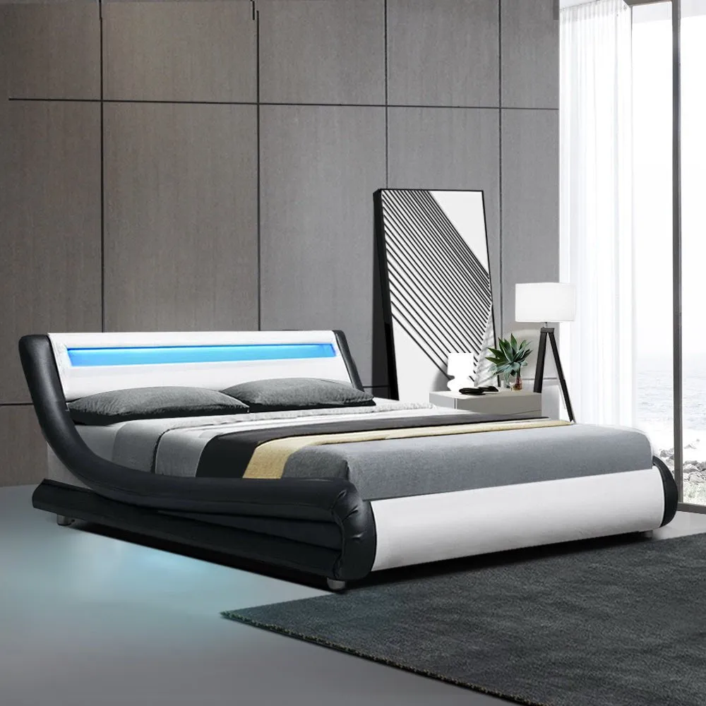 Werri LED Light Queen Bed Frame Base Black & White