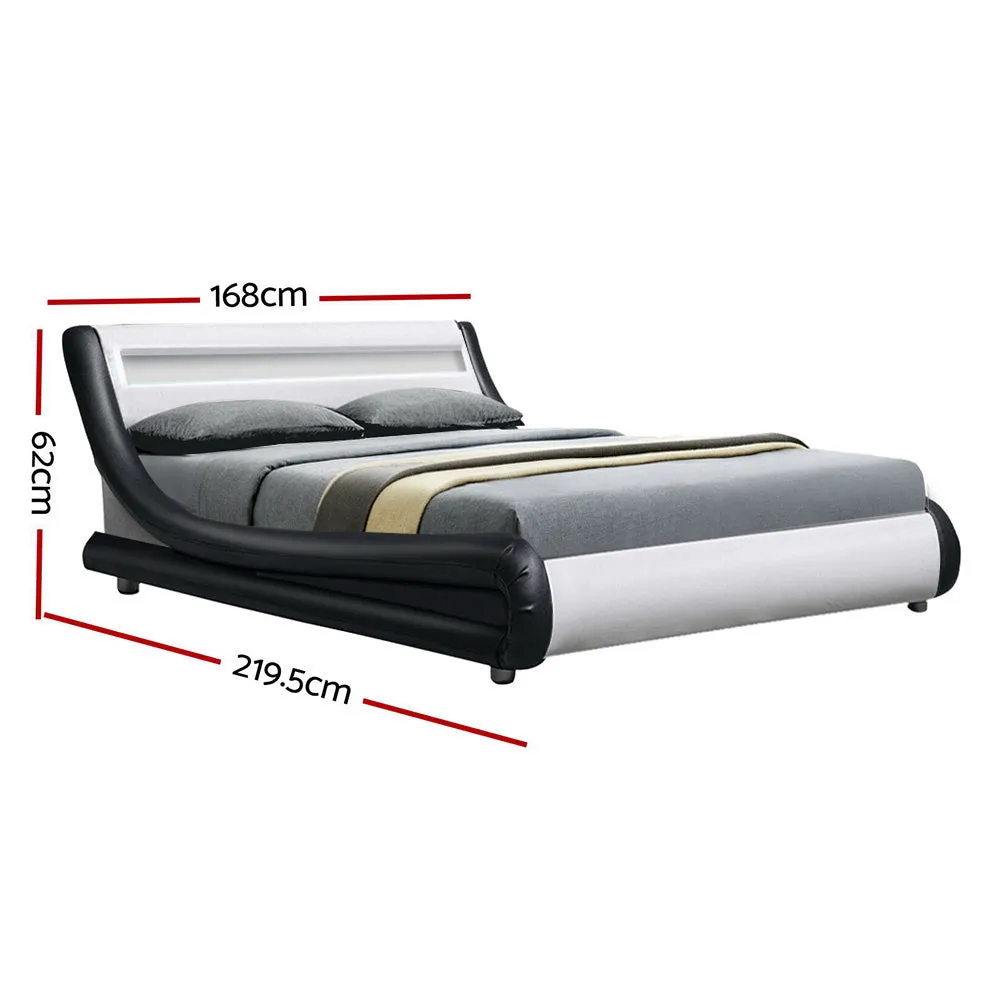 Werri LED Light Queen Bed Frame Base Black & White