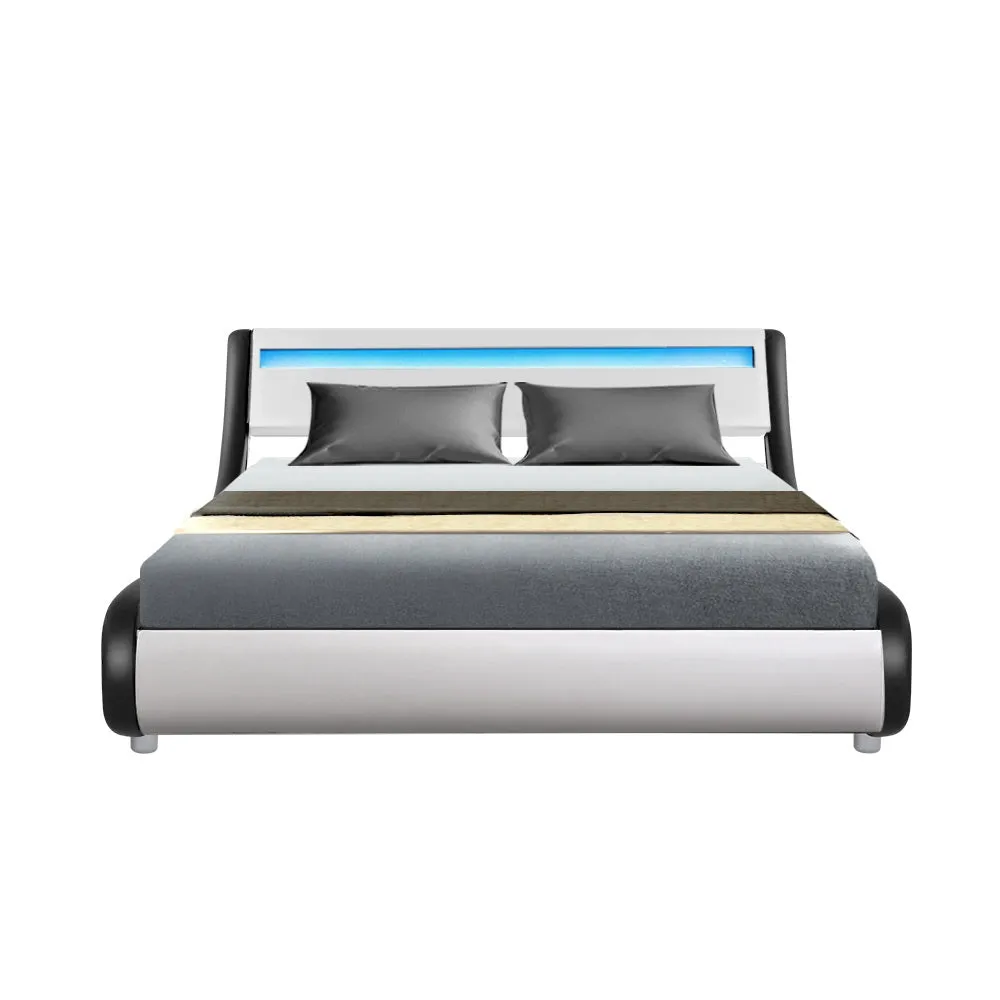 Werri LED Light Queen Bed Frame Base Black & White