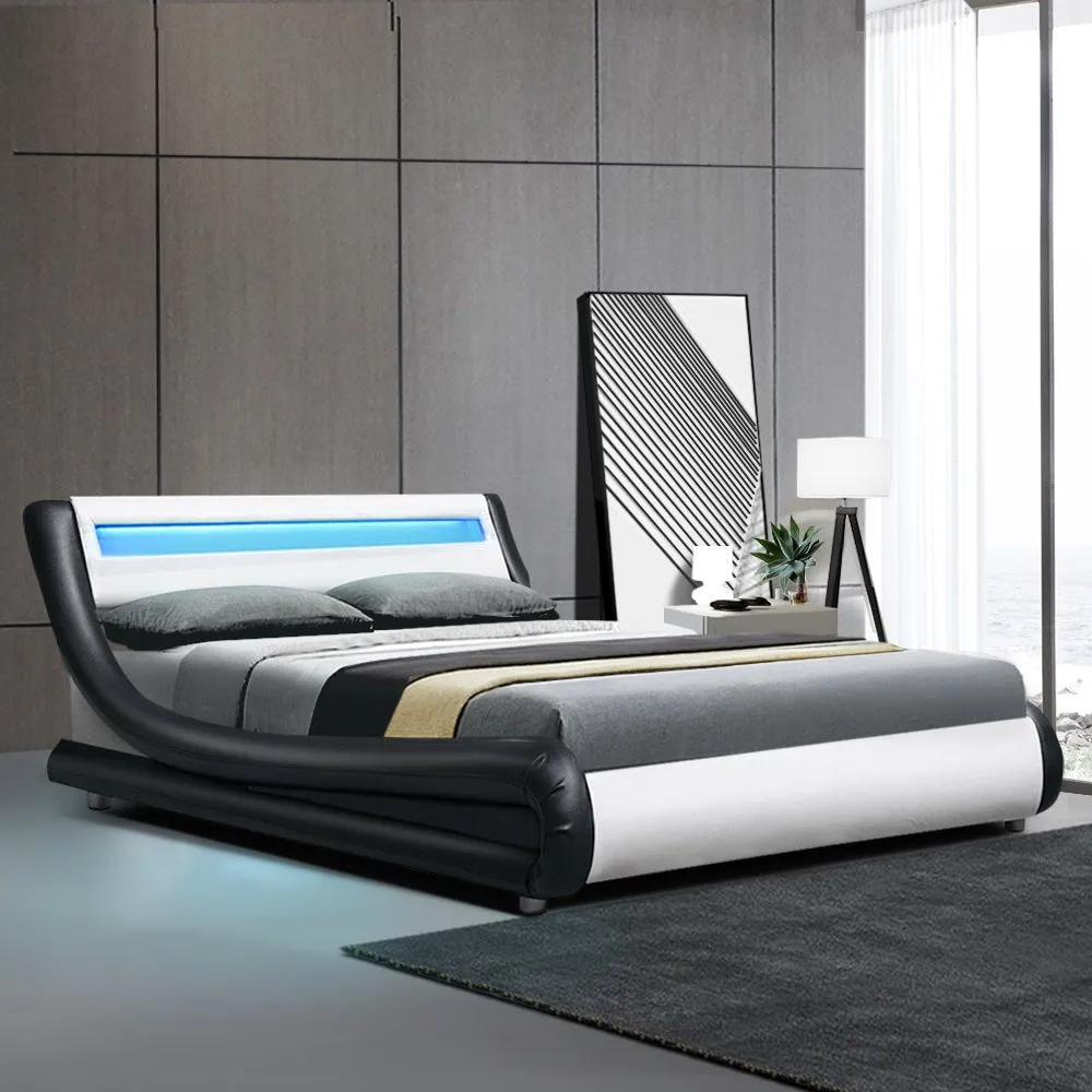 Werri PU Leather Double Bed Frame Base White & Black