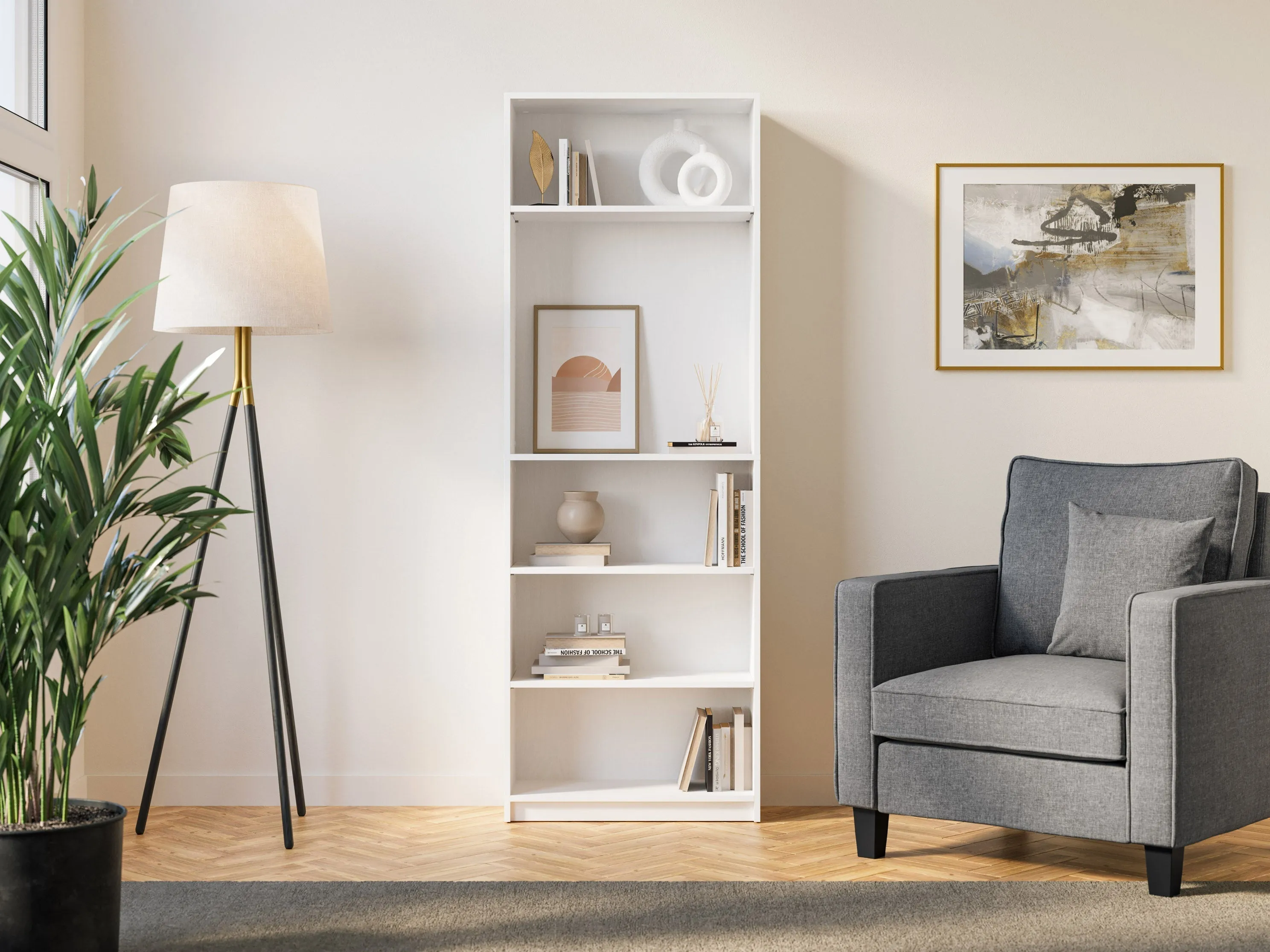 White 5-Tier Bookshelf