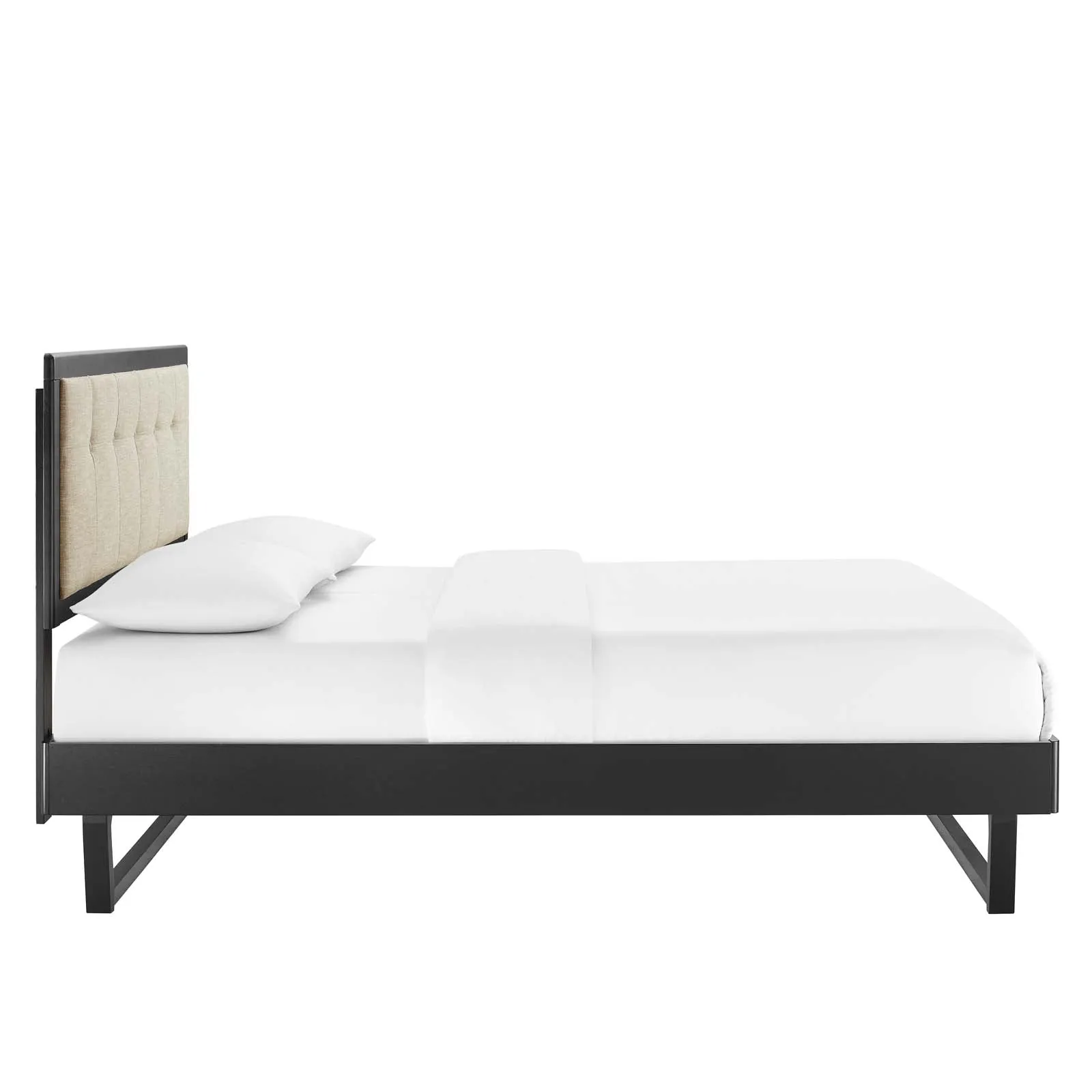 Willow Queen Wood Platform Bed With Angular Frame Black Beige MOD-6384-BLK-BEI