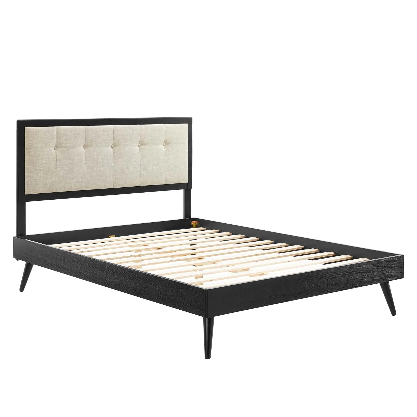 Willow Queen Wood Platform Bed With Splayed Legs Black Beige MOD-6385-BLK-BEI