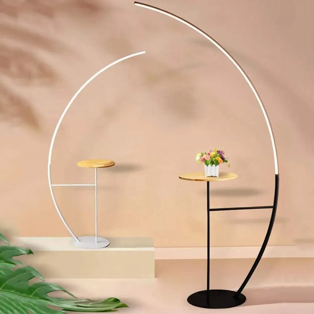 Wooden Twist Modish Decorative Mope-Shape LED Floor Lamp Attached Round Table with Marble Top Energy Efficient