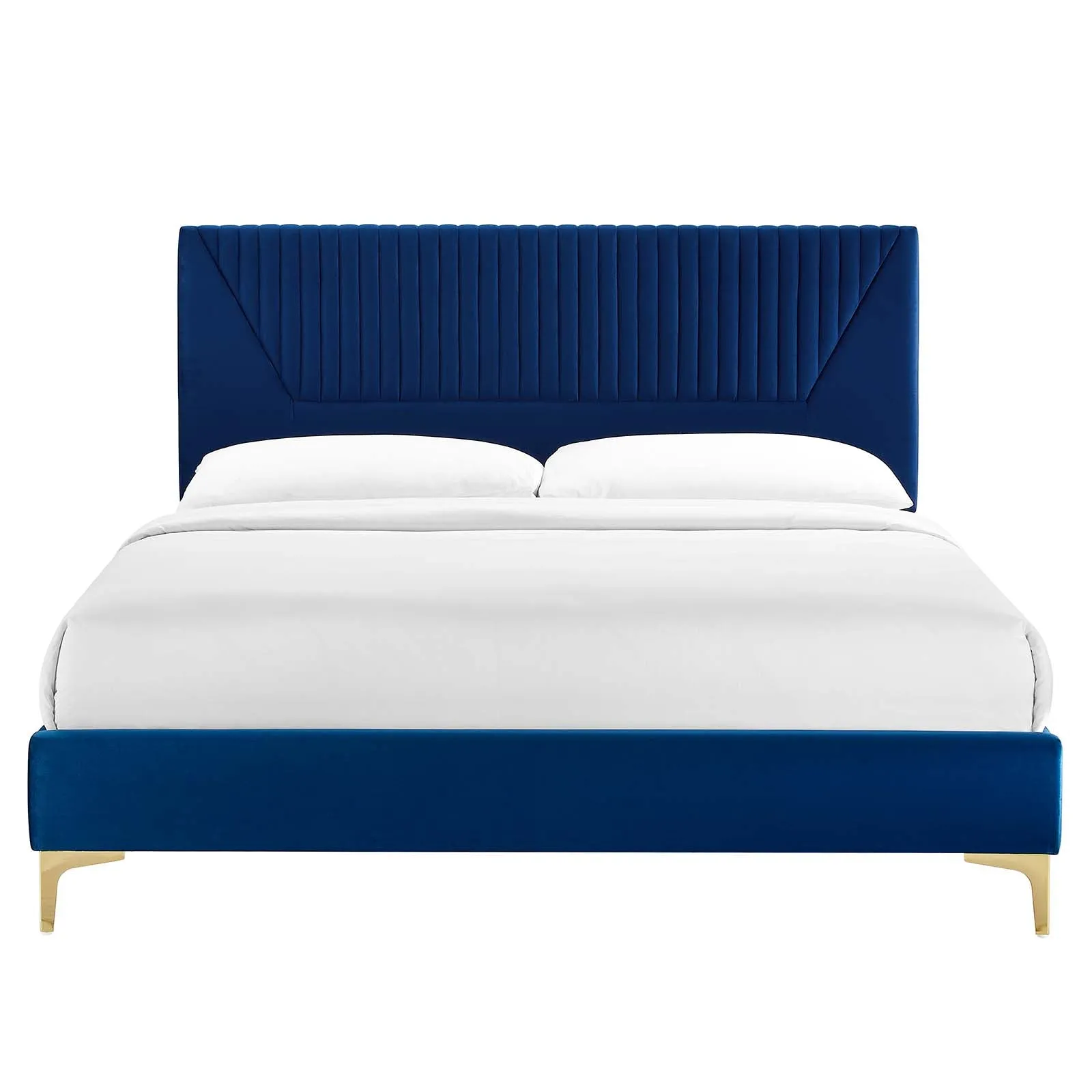 Yasmine Channel Tufted Performance Velvet Full Platform Bed Navy MOD-6996-NAV