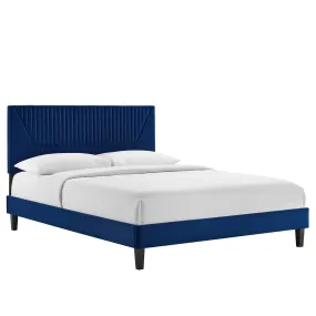 Yasmine Channel Tufted Performance Velvet Full Platform Bed Navy MOD-7004-NAV