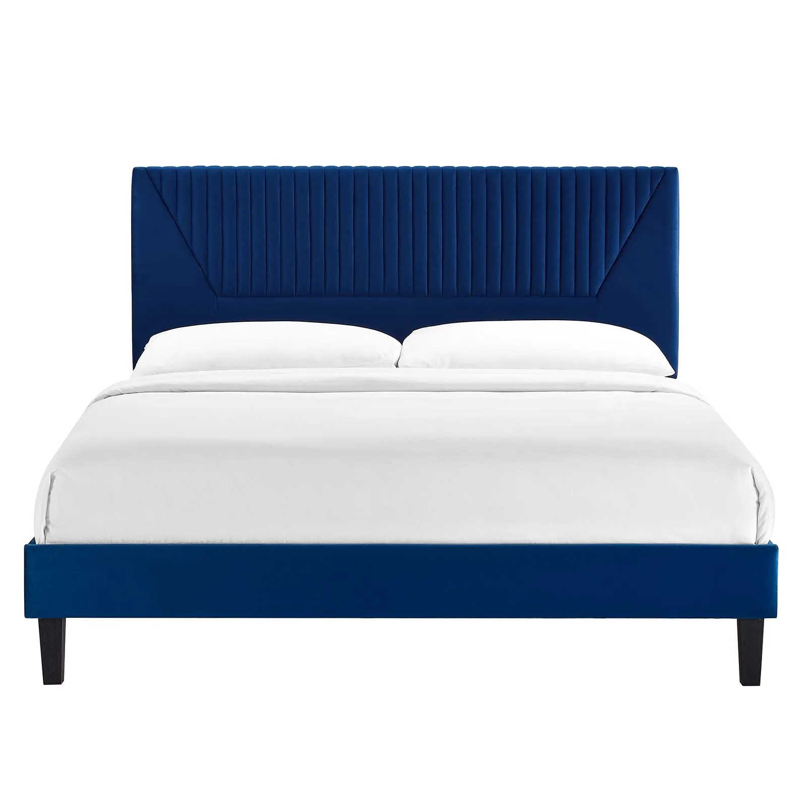 Yasmine Channel Tufted Performance Velvet Full Platform Bed Navy MOD-7004-NAV