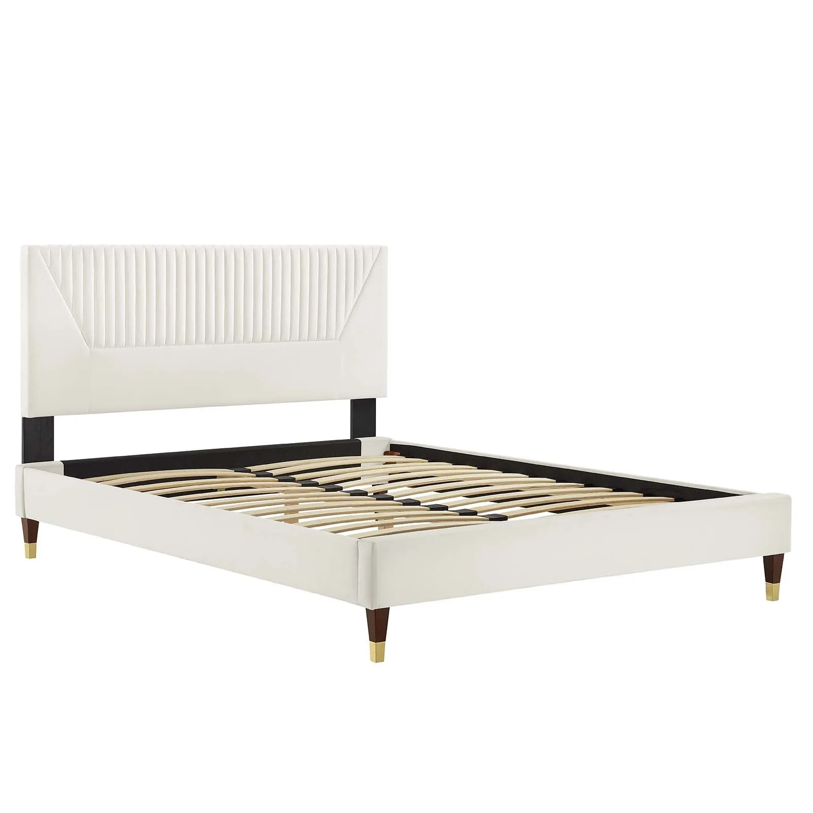 Yasmine Channel Tufted Performance Velvet Full Platform Bed White MOD-7000-WHI