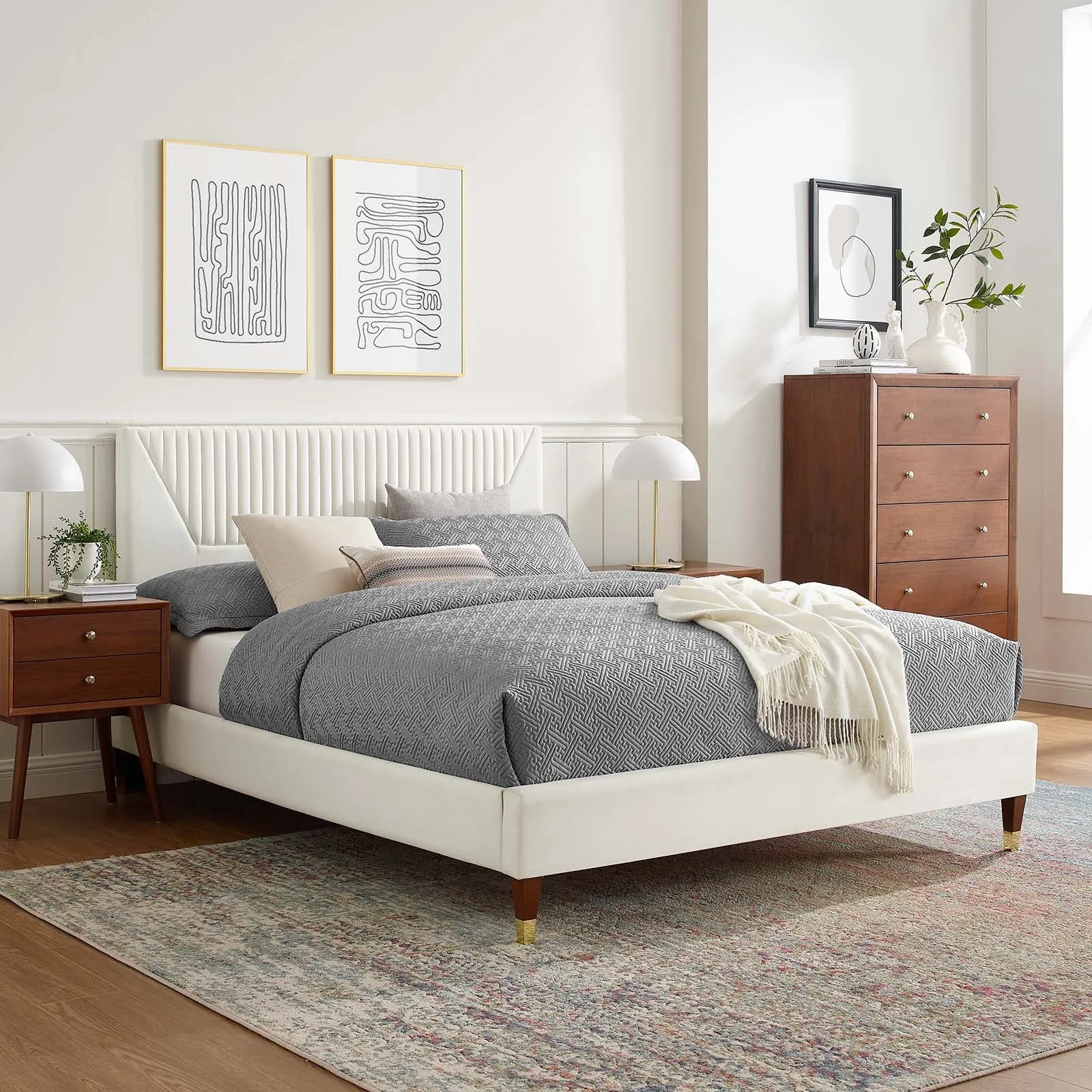 Yasmine Channel Tufted Performance Velvet Full Platform Bed White MOD-7000-WHI