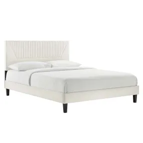 Yasmine Channel Tufted Performance Velvet Queen Platform Bed White MOD-6976-WHI