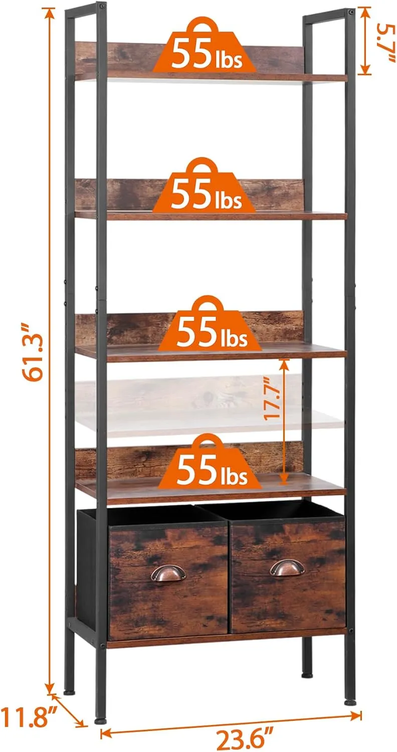 ZENY™ 5-Tier Bookshelf w/2 Storage Drawers,Tall Book Shelf Bookcase w/Anti-Tip Kit, Freestanding Storage Organizer Shelving Unit